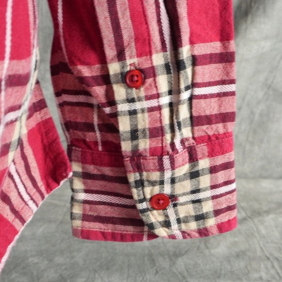 EUC MS LEE Long Sleeve Red Plaid Cotton Flannel Shirt BLOUSE wom Size LARGE anb - Picture 3 of 4